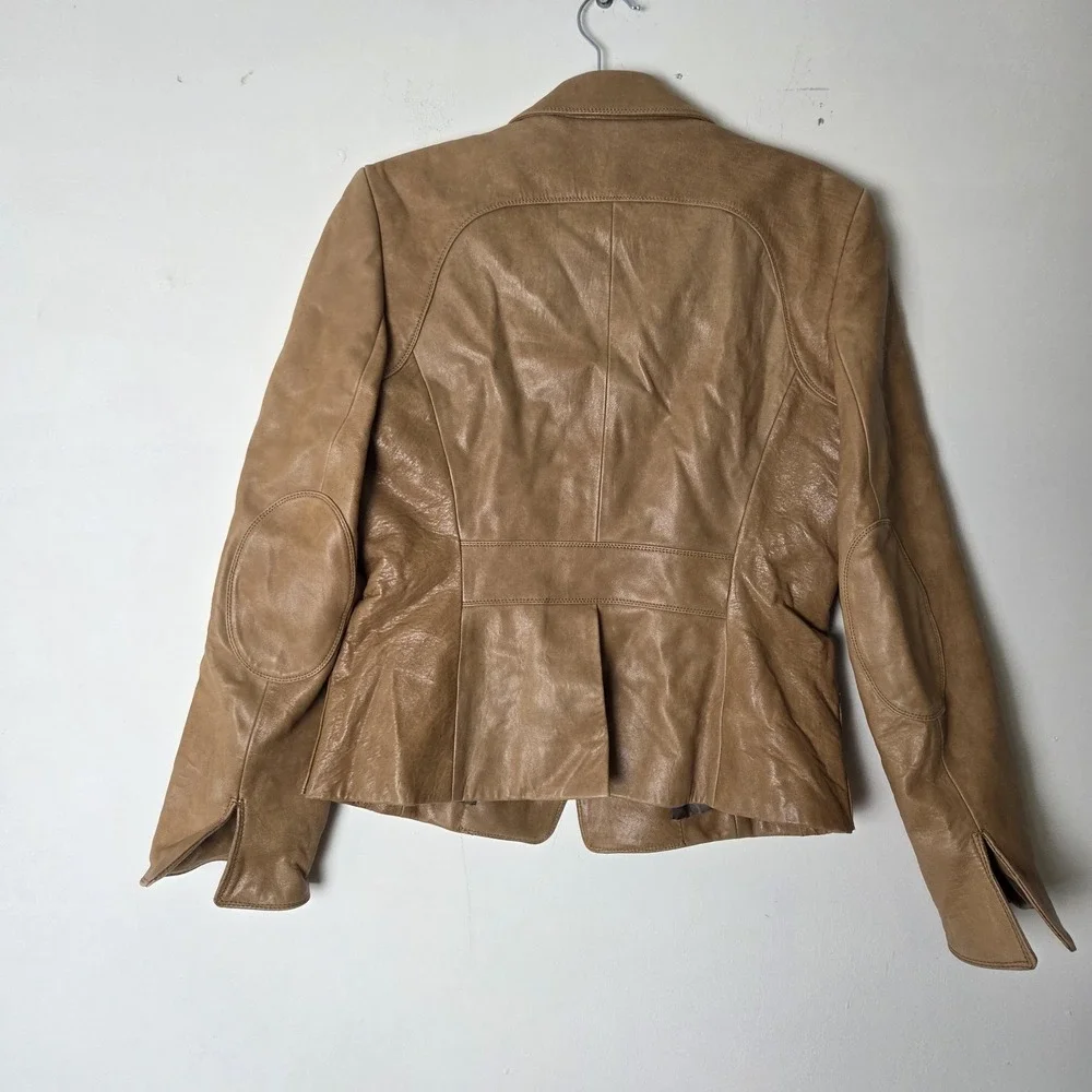 Charles Nolan New York Womens Camel Tan 100% Leather Jacket Blazer Size 6 Vtg